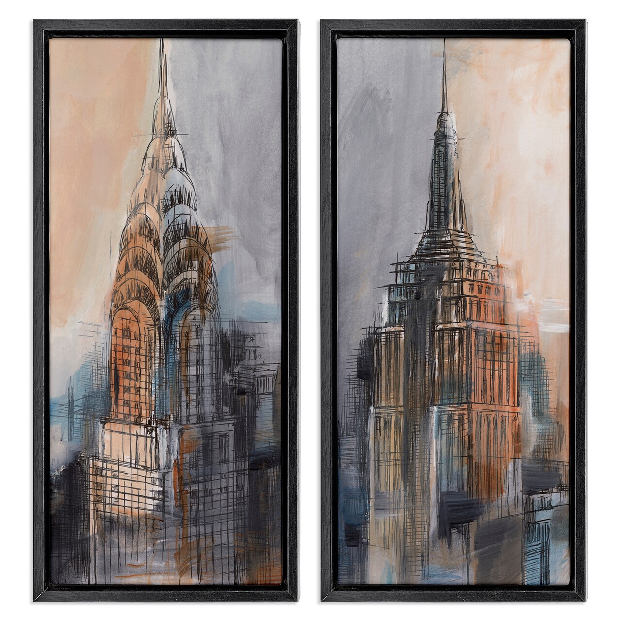 Stupell Industries City Architecture Sketches 2pc Floater Framed Canvas Wall Art Set Design by Ethan Harper